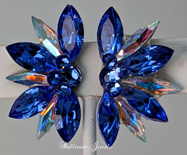 Half Star Crystal Ballroom Earrings - Sapphire blue