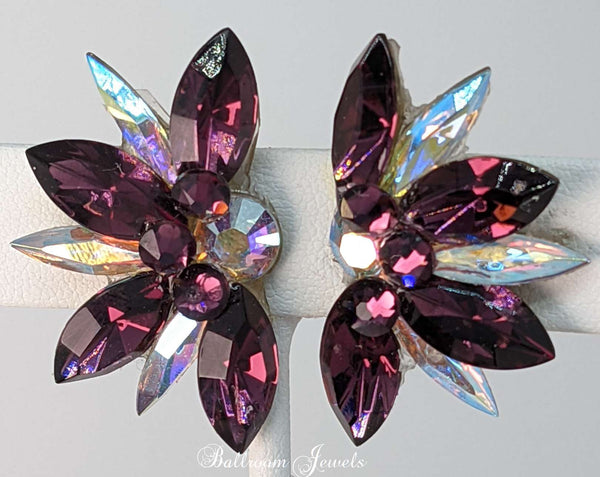 Half Star crystal ballroom earrings in Amethyst Purple