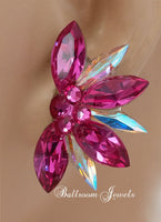 Half Star crystal ballroom earrings - in Fuchsia