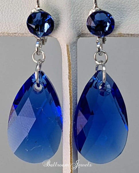 Pear drop crystal dangle earrings - Blue