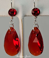 Pear drop crystal dangle earrings - red