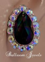 Pear crystal ballroom earrings - rainbow black
