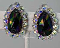 Pear crystal ballroom earrings - rainbow black