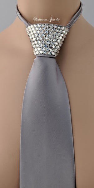 Men's  Clear Crystal Silver Tie