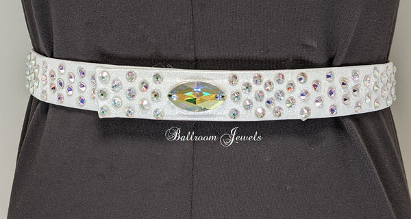 Silver crystal 1 inch belt with navette center crystal
