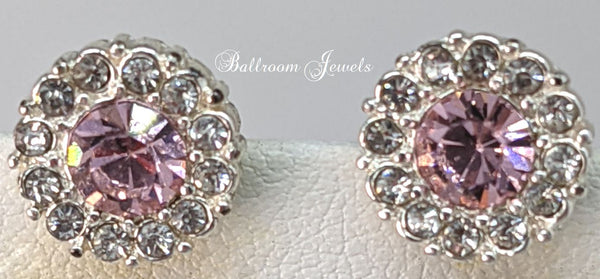 Round pink crystal earrings