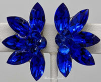 Half Flower crystal ballroom earrings - Majestic blue