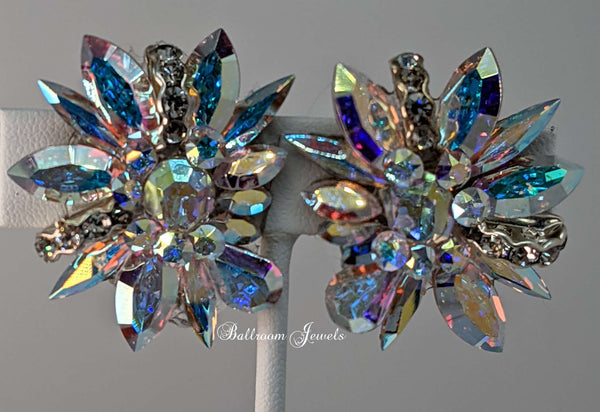 Multi aurora borealis crystal ballroom spray earrings