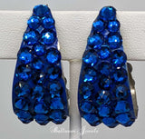 Large wide hoop crystal earrings in Capri Blue