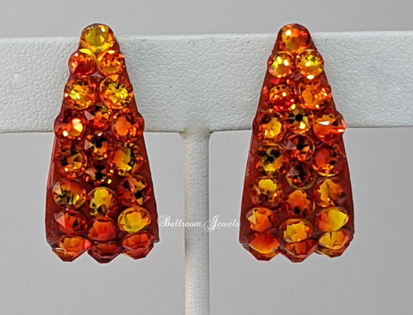Large wide crystal hoop earrings in Fire Opal