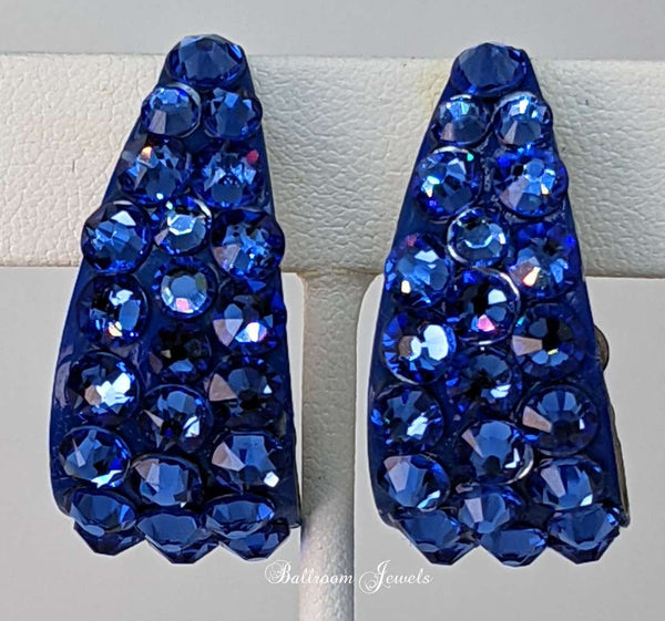 Large wide hoop crystal earrings in Sapphire blue