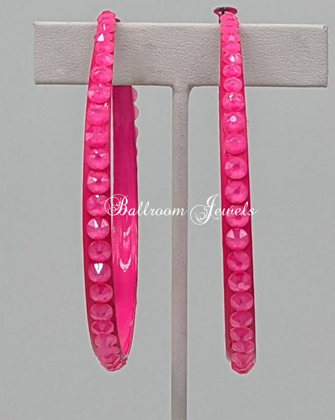 Jumbo Crystal hoop earrings - Electric Pink