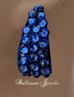 Large wide hoop crystal earrings in Sapphire blue