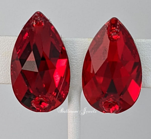 Large crystal pear Ballroom Earrings - Light Siam Red