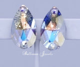 Large crystal pear Ballroom Earrings - Aurora Borealis