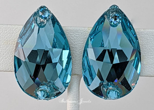 Large crystal pear Ballroom Earrings - Light Turquoise