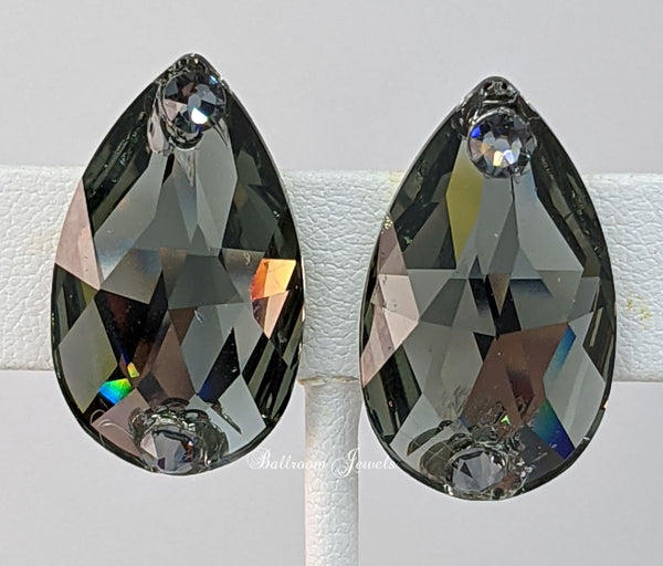 Large crystal pear Ballroom Earrings - Graphite