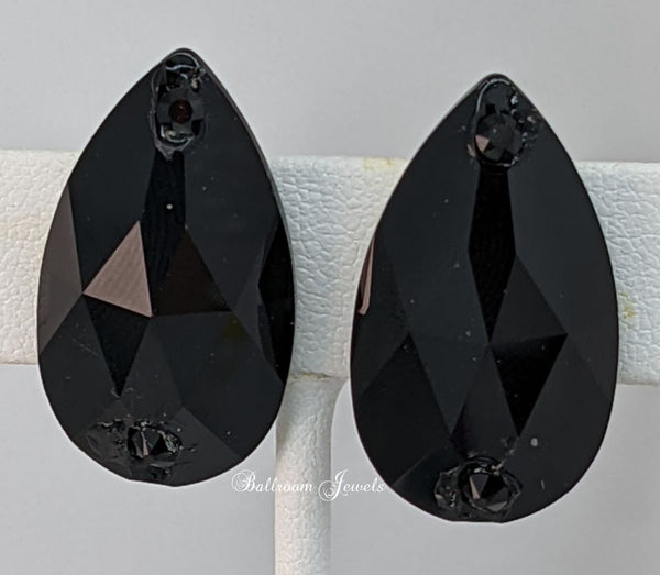 Large crystal pear Ballroom Earrings - Jet black