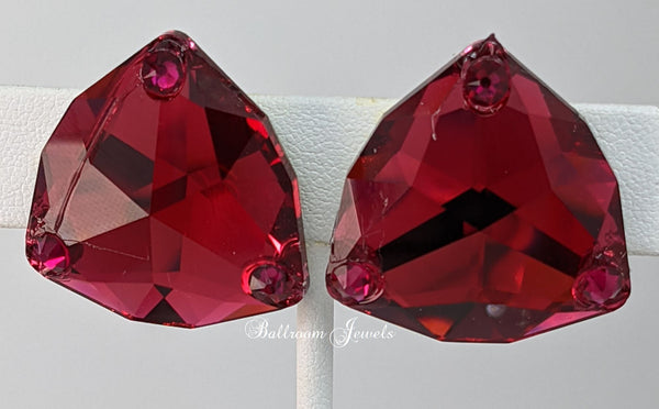 Trilliant shaped crystal Ballroom Earrings - Ruby