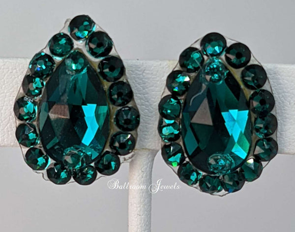 Pear crystal ballroom earrings - emerald green