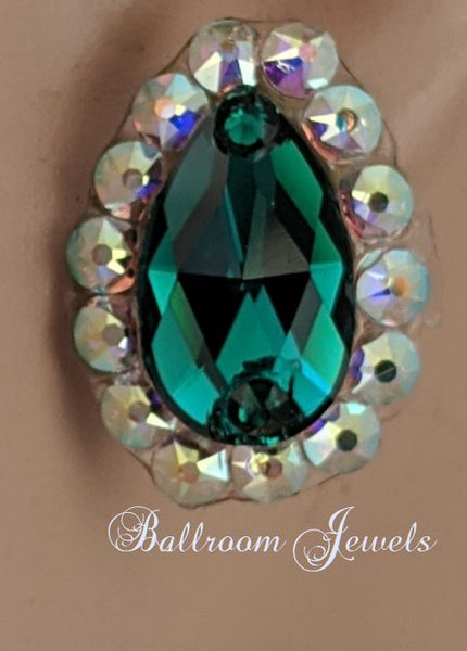 Pear crystal ballroom earrings - emerald green and AB