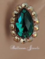 Pear crystal ballroom earrings - emerald green and gold