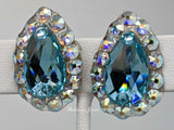 Pear crystal ballroom earrings - light turquoise blue