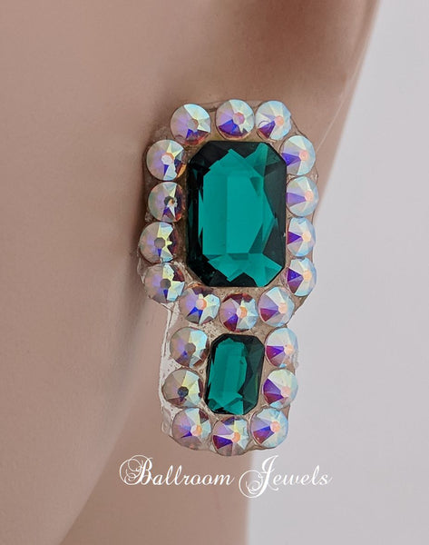 Emerald shape Ballroom earrings - emerald green