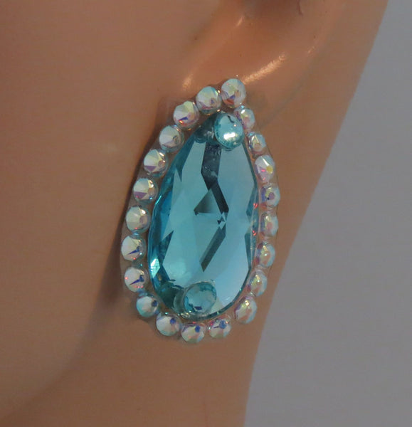 Swarovski light turquoise Pear Ballroom Earrings - Earrings - Ballroom Jewels