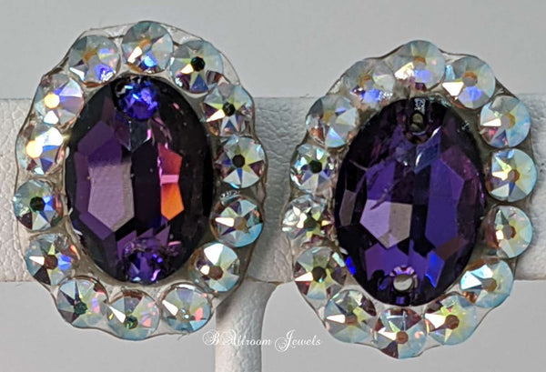 Oval Crystal Ballroom earrings in Heliotrope purple
