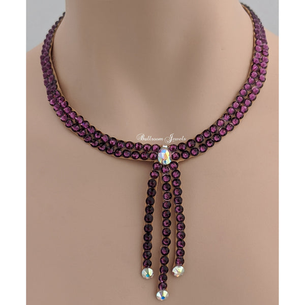 Ballroom necklace three drop - Amethyst purple