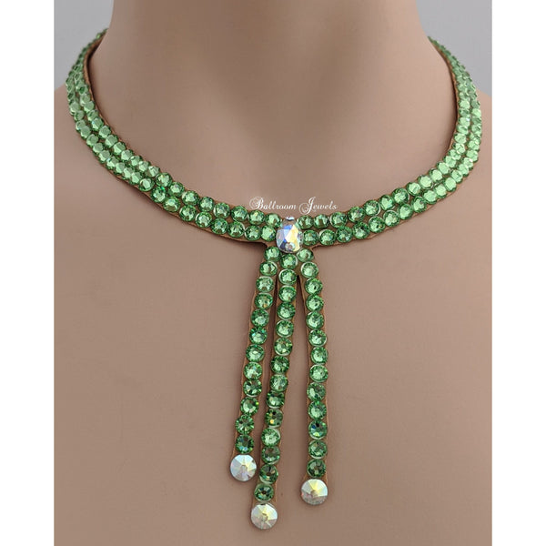 Ballroom necklace three drop - Peridot green
