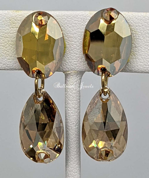 Ballroom Oval and Pear drop crystal earrings - gold
