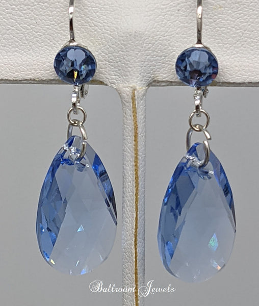 Pear drop crystal dangle earrings - Light Blue