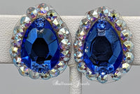 Pear crystal ballroom earrings - Sapphire Blue